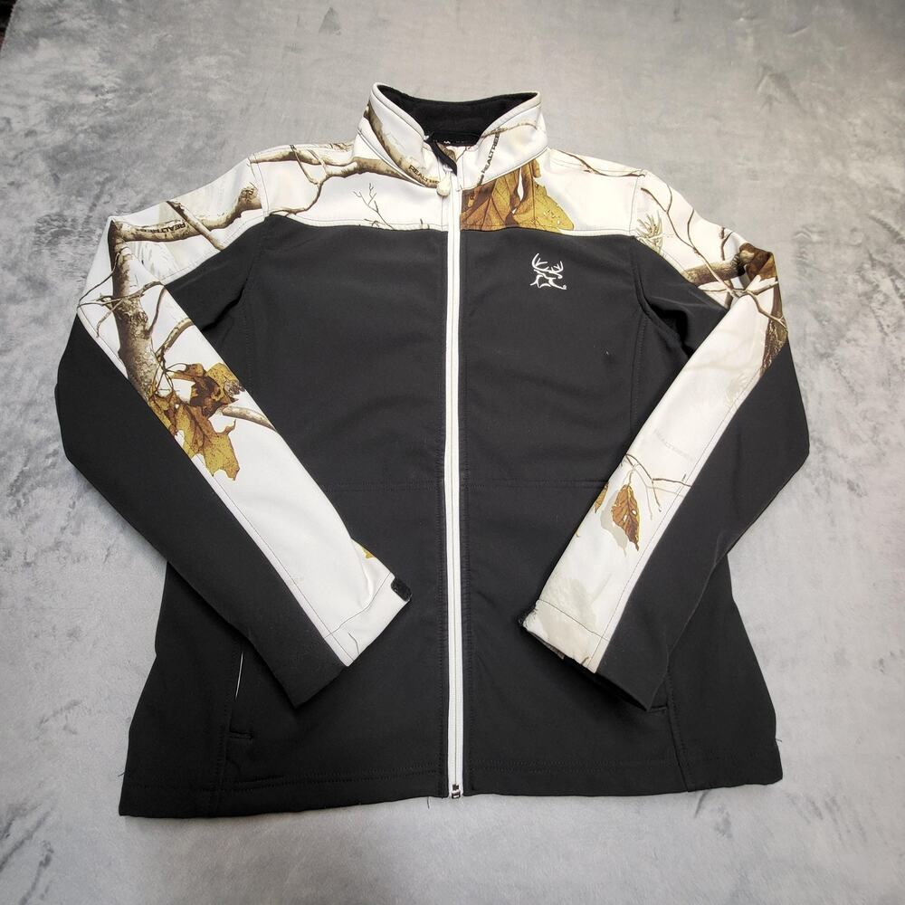 Bushmaster Jacket Womens Medium Black Camo Softshell Fleece Lined Outdoor Hunt